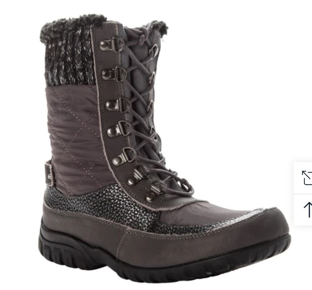 NIB Propét Delaney Tall Waterproof Winter Boots Black / Grey Knit Trim 9.5W